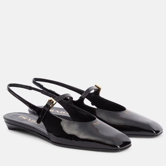 PRADA Modellerie Square Toe Mary Jane Leather Slingback Flat Sandals Shoes - Picture 1 of 16